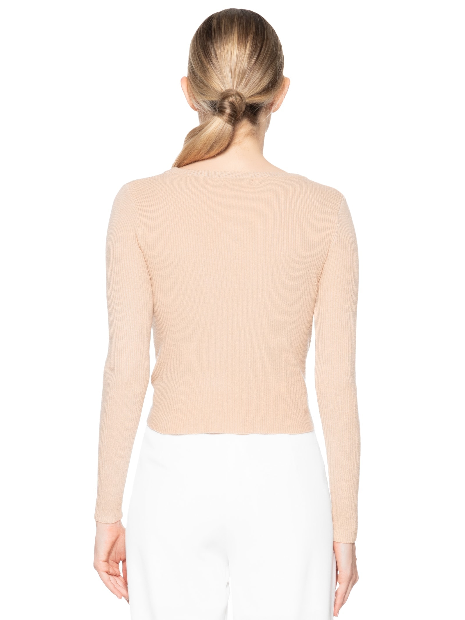 Blusa Feminina Em Malha Canelada Com Torção Frontal Bege Market 33