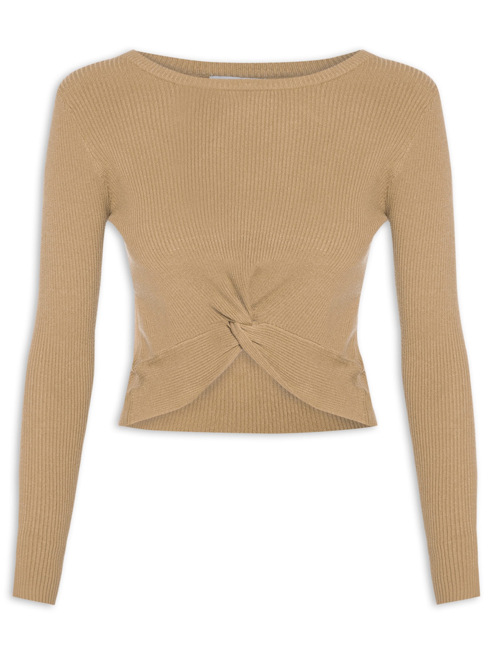 Blusa Feminina Em Malha Canelada Com Torção Frontal Marrom Market 33