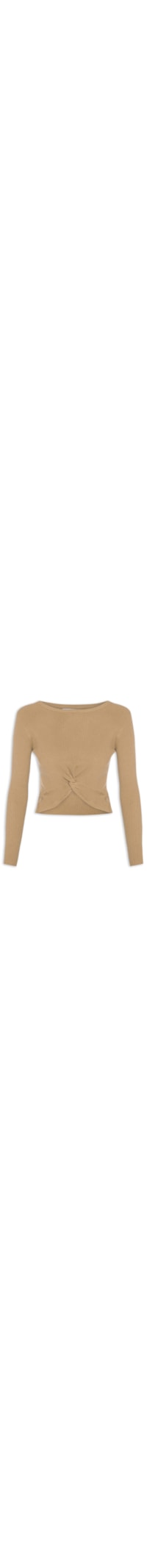 Blusa Feminina Em Malha Canelada Com Torção Frontal - Marrom