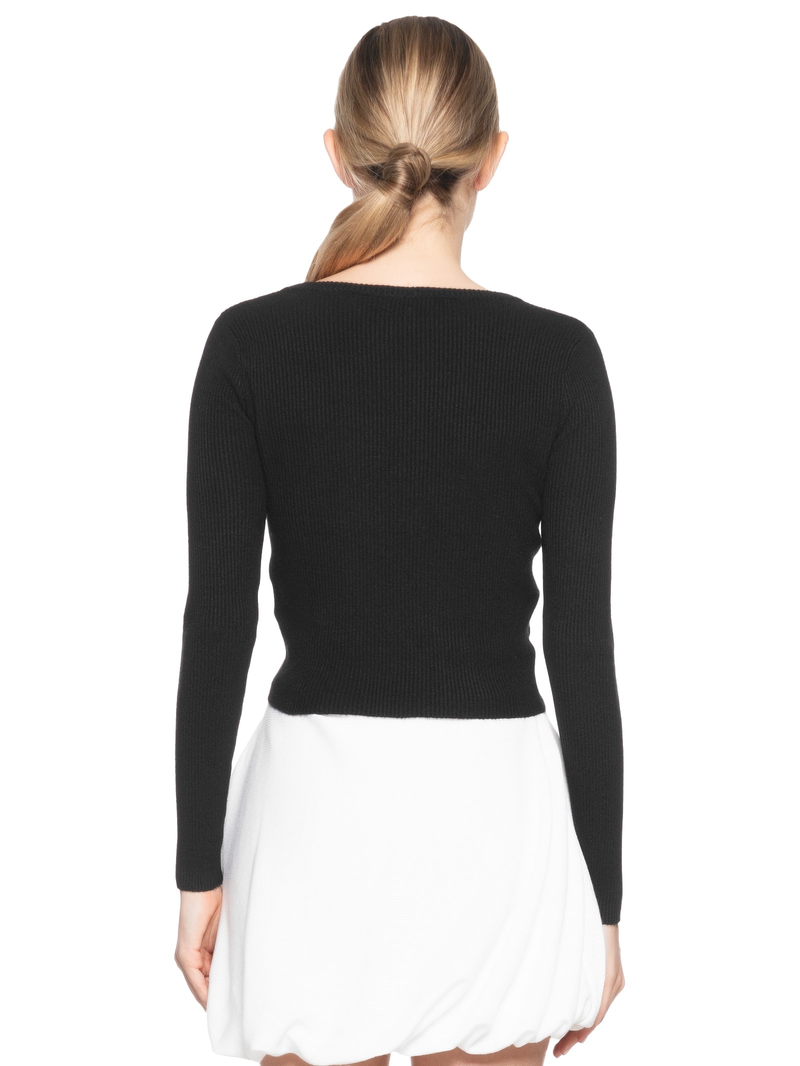 Blusa Feminina Em Malha Canelada Com Torção Frontal Preto Market 33