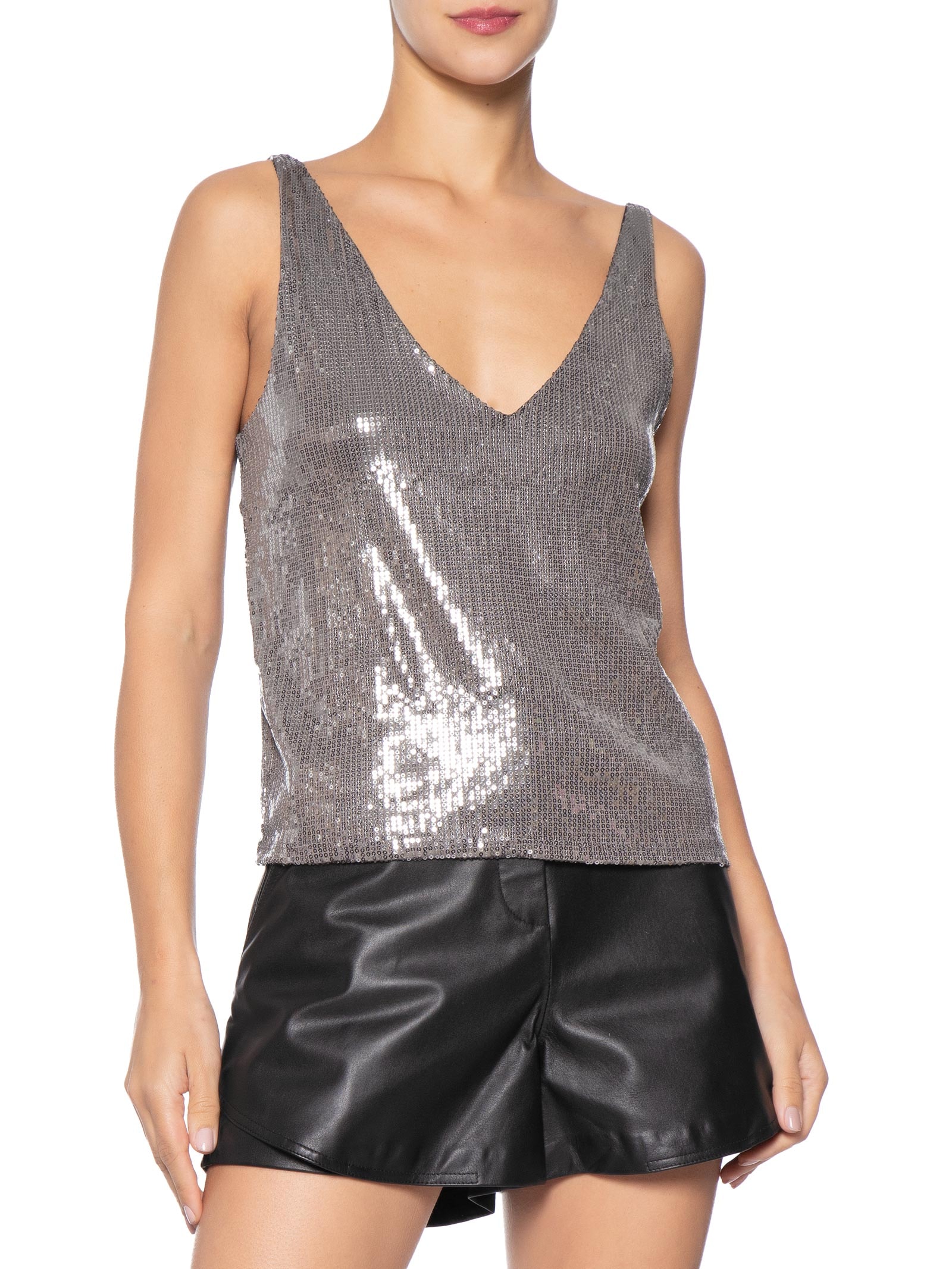 Blusa Feminina Em Paetê Prateado Market 33