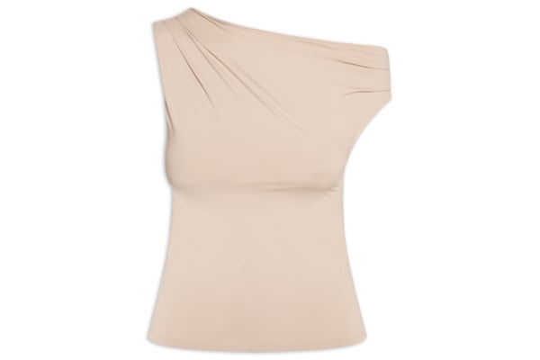 Blusa Feminina Em Poliamida Com Decote Assimétrico - Bege
