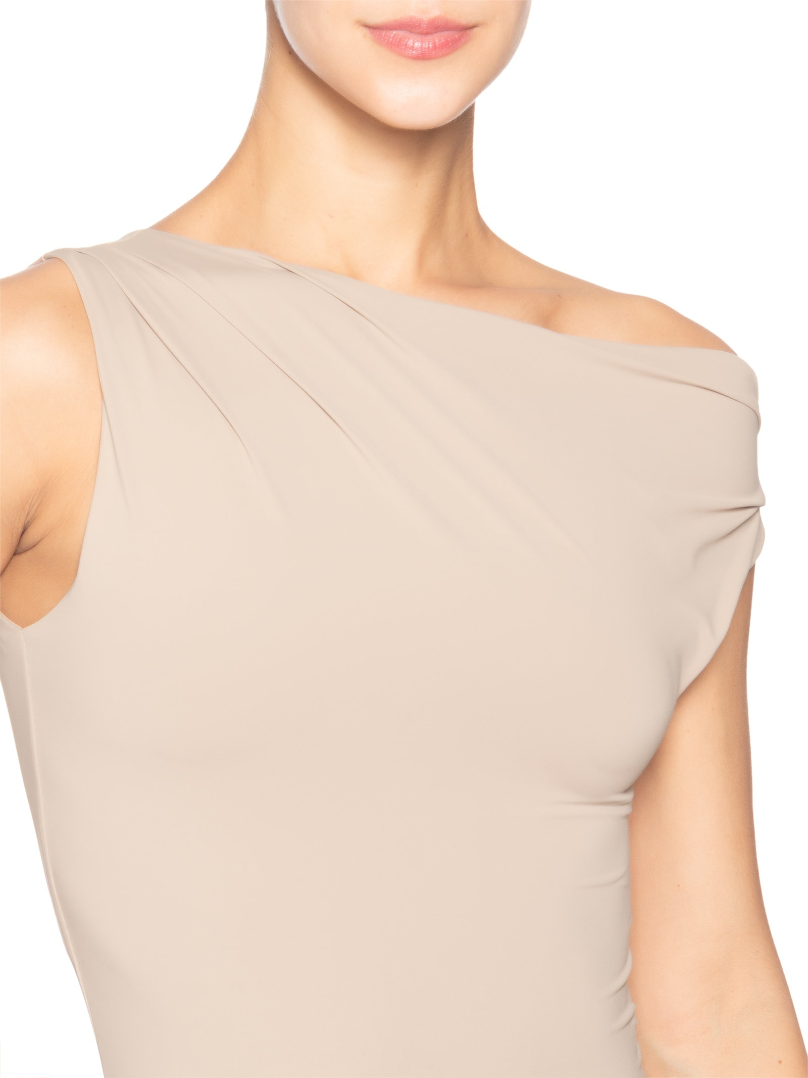 Blusa Feminina Em Poliamida Com Decote Assimétrico Bege Market 33