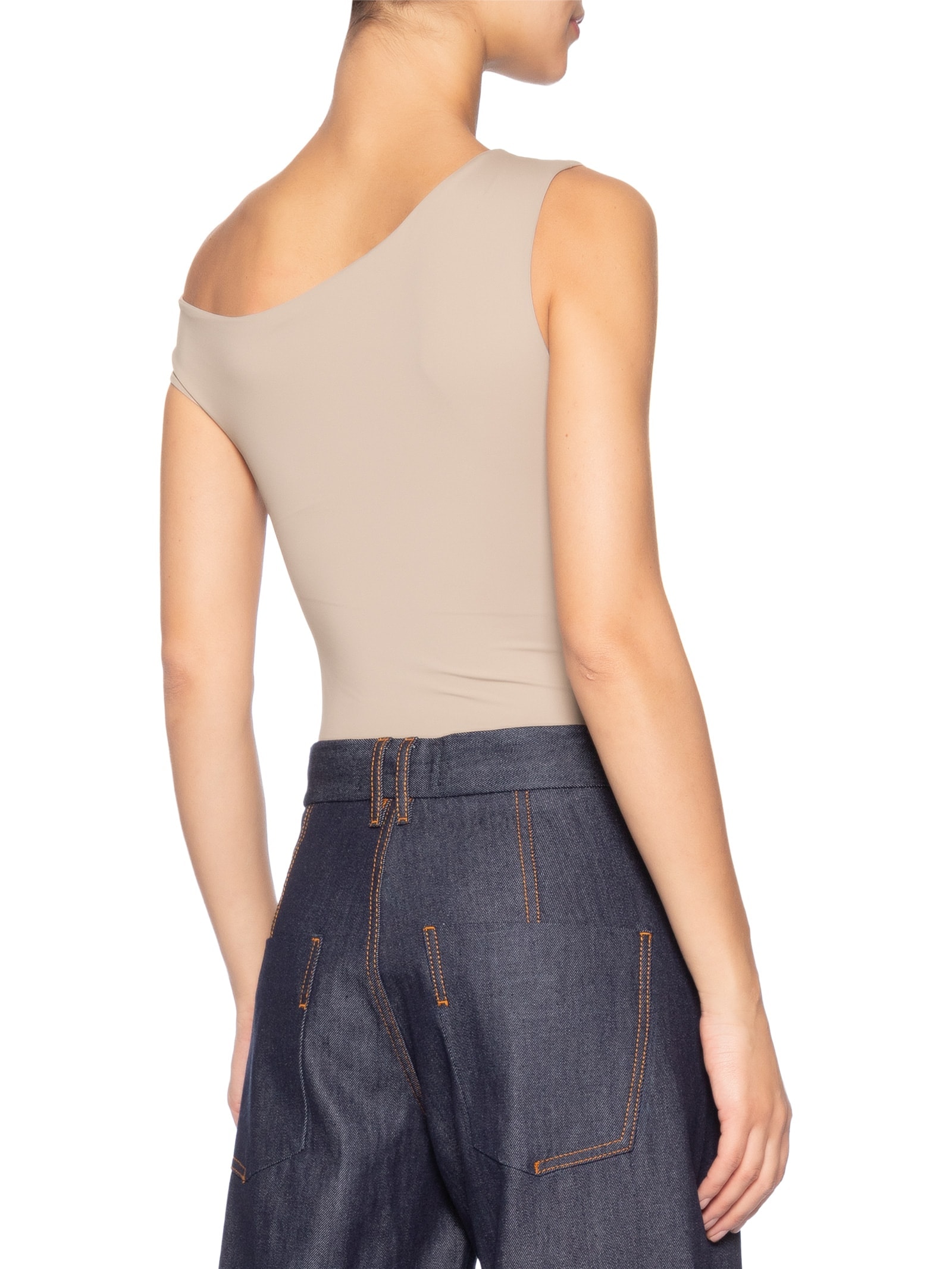 Blusa Feminina Em Poliamida Com Decote Assimétrico Bege Market 33