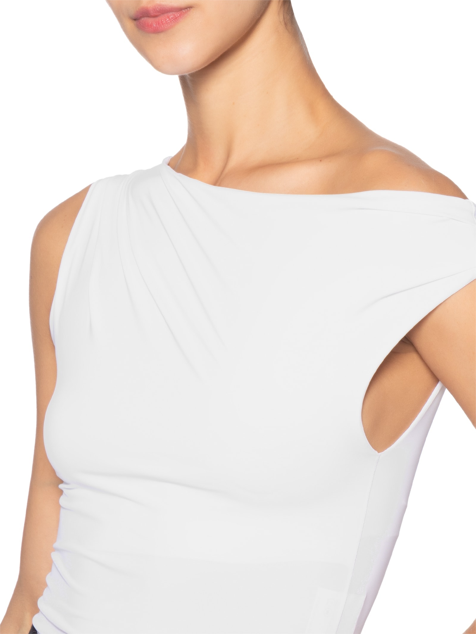 Blusa Feminina Em Poliamida Com Decote Assimétrico Branco Market 33