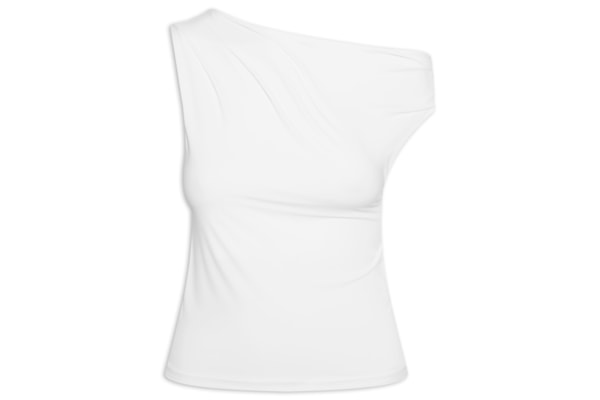 Blusa Feminina Em Poliamida Com Decote Assimétrico - Branco