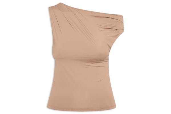 Blusa Feminina Em Poliamida Com Decote Assimétrico - Marrom