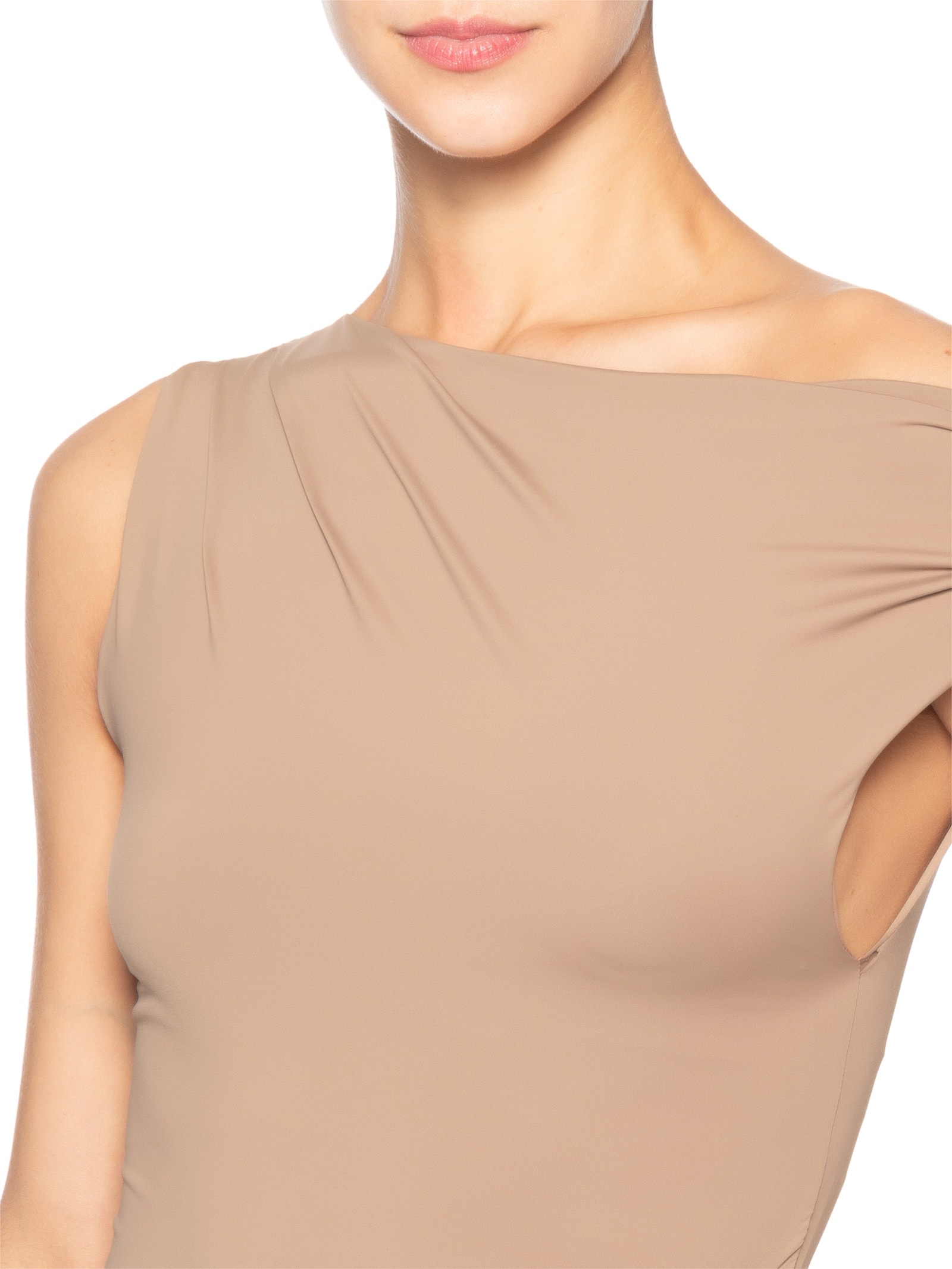 Blusa Feminina Em Poliamida Com Decote Assimétrico Marrom Market 33