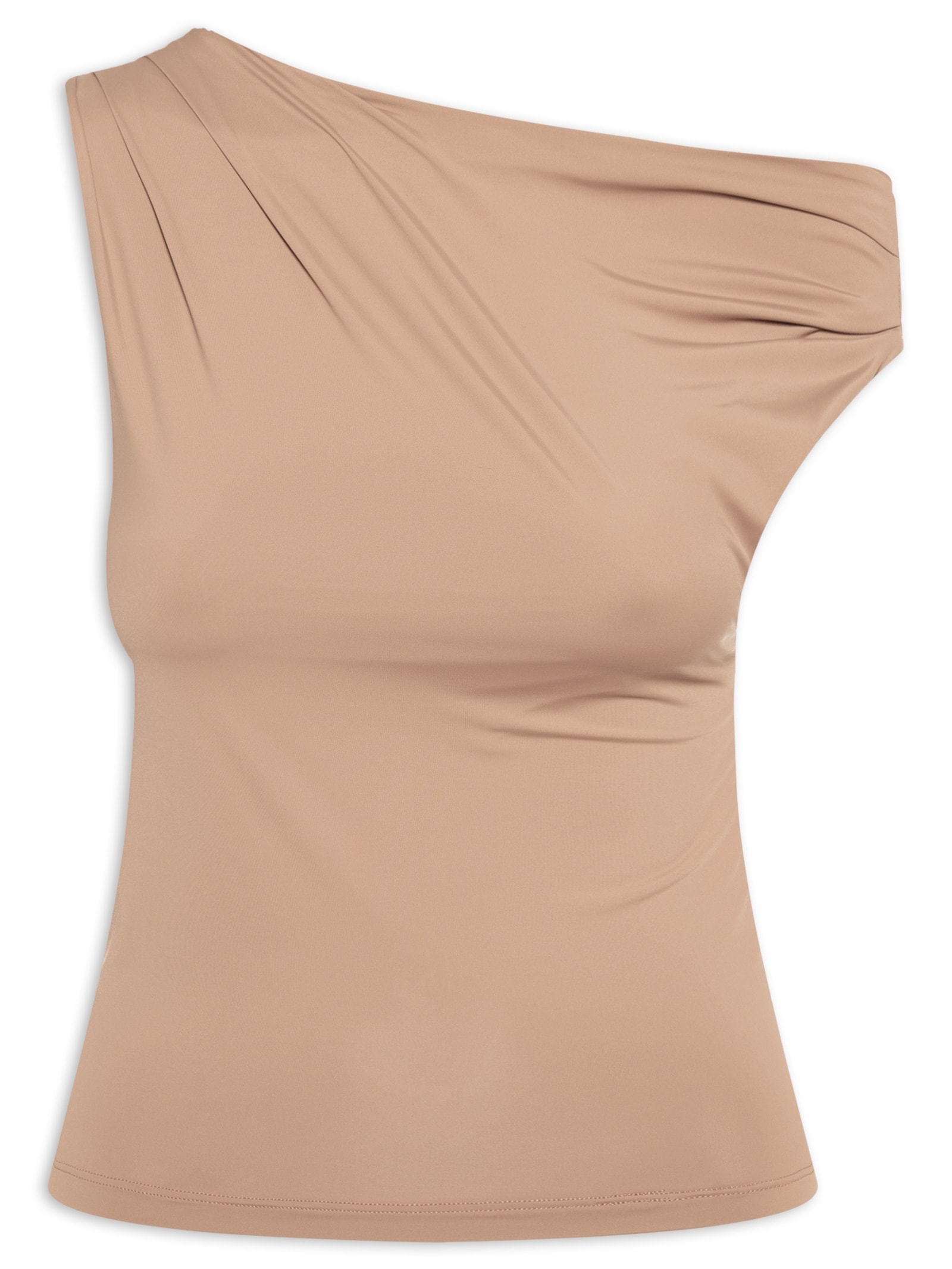 Blusa Feminina Em Poliamida Com Decote Assimétrico Marrom Market 33