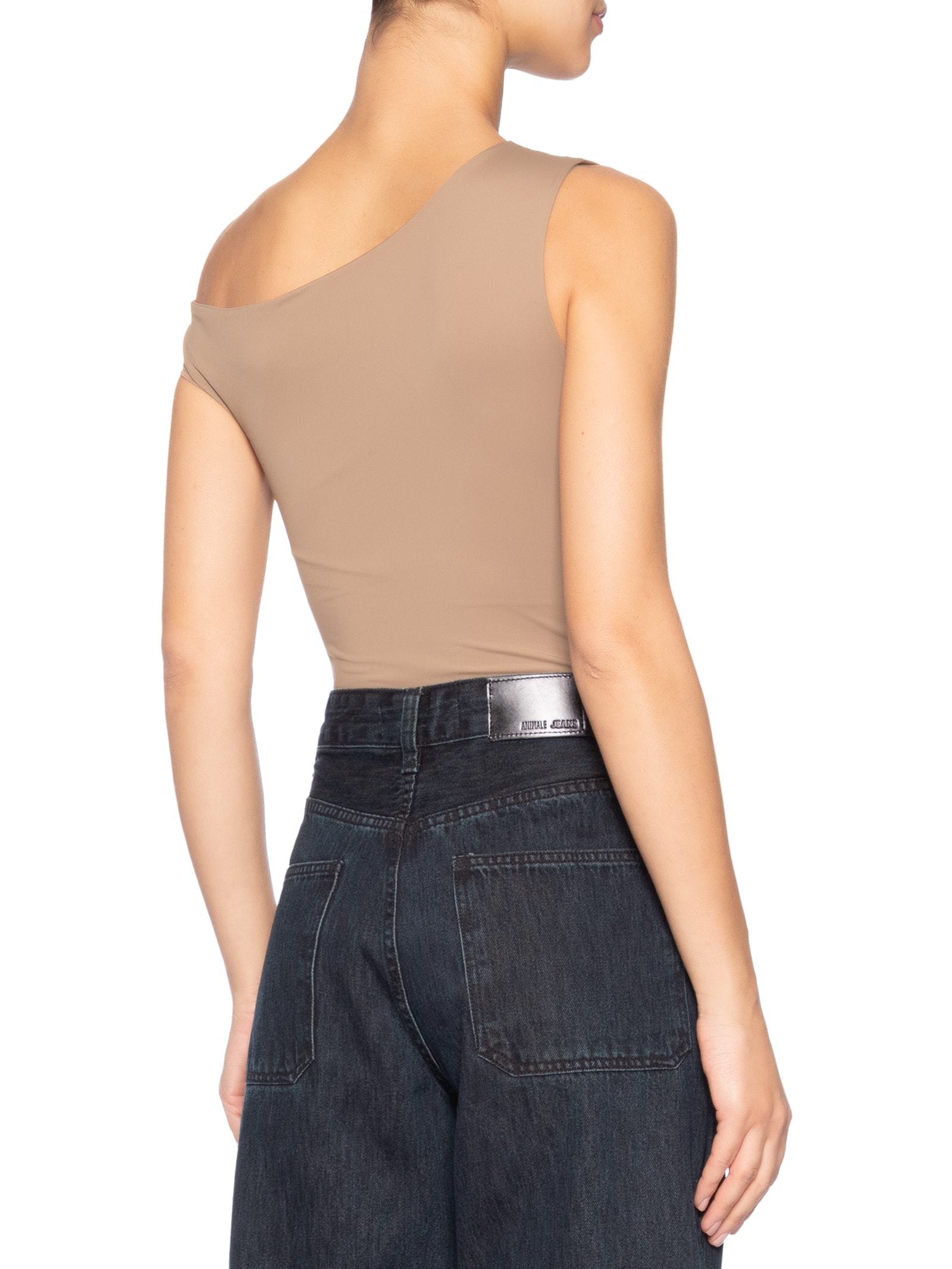 Blusa Feminina Em Poliamida Com Decote Assimétrico Marrom Market 33