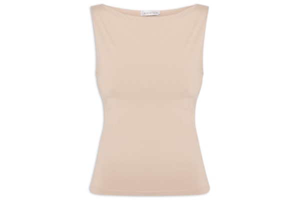 Blusa Feminina Em Poliamida Com Decote Canoa - Bege