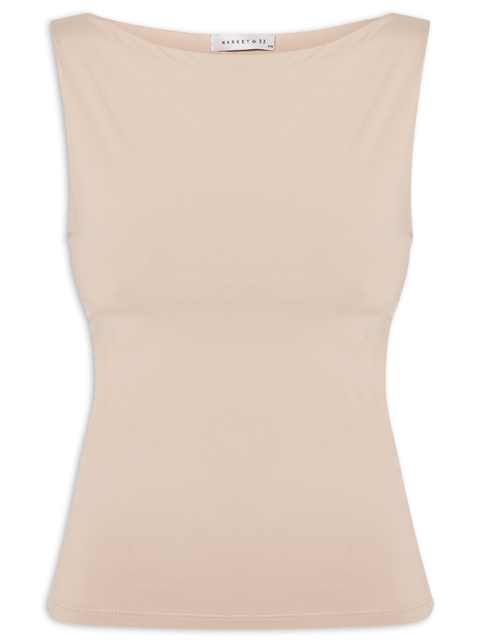 Blusa Feminina Em Poliamida Com Decote Canoa Bege Market 33