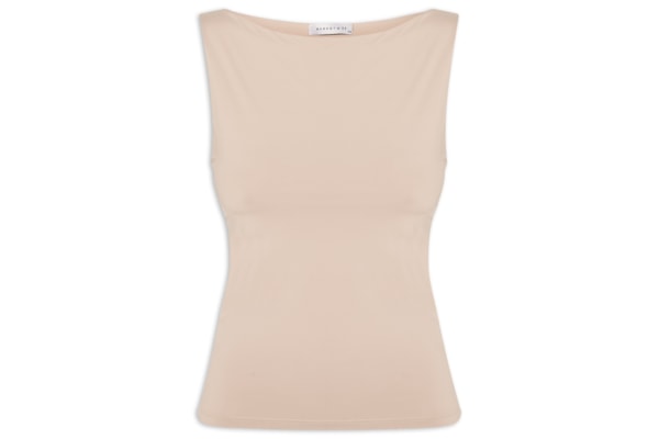 Blusa Feminina Em Poliamida Com Decote Canoa - Bege