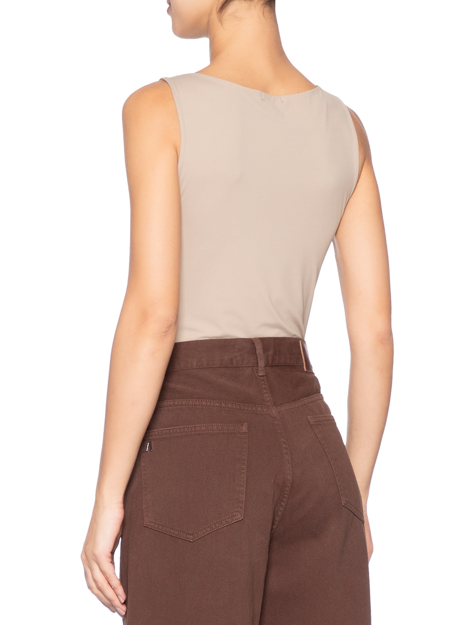 Blusa Feminina Em Poliamida Com Decote Canoa Bege Market 33