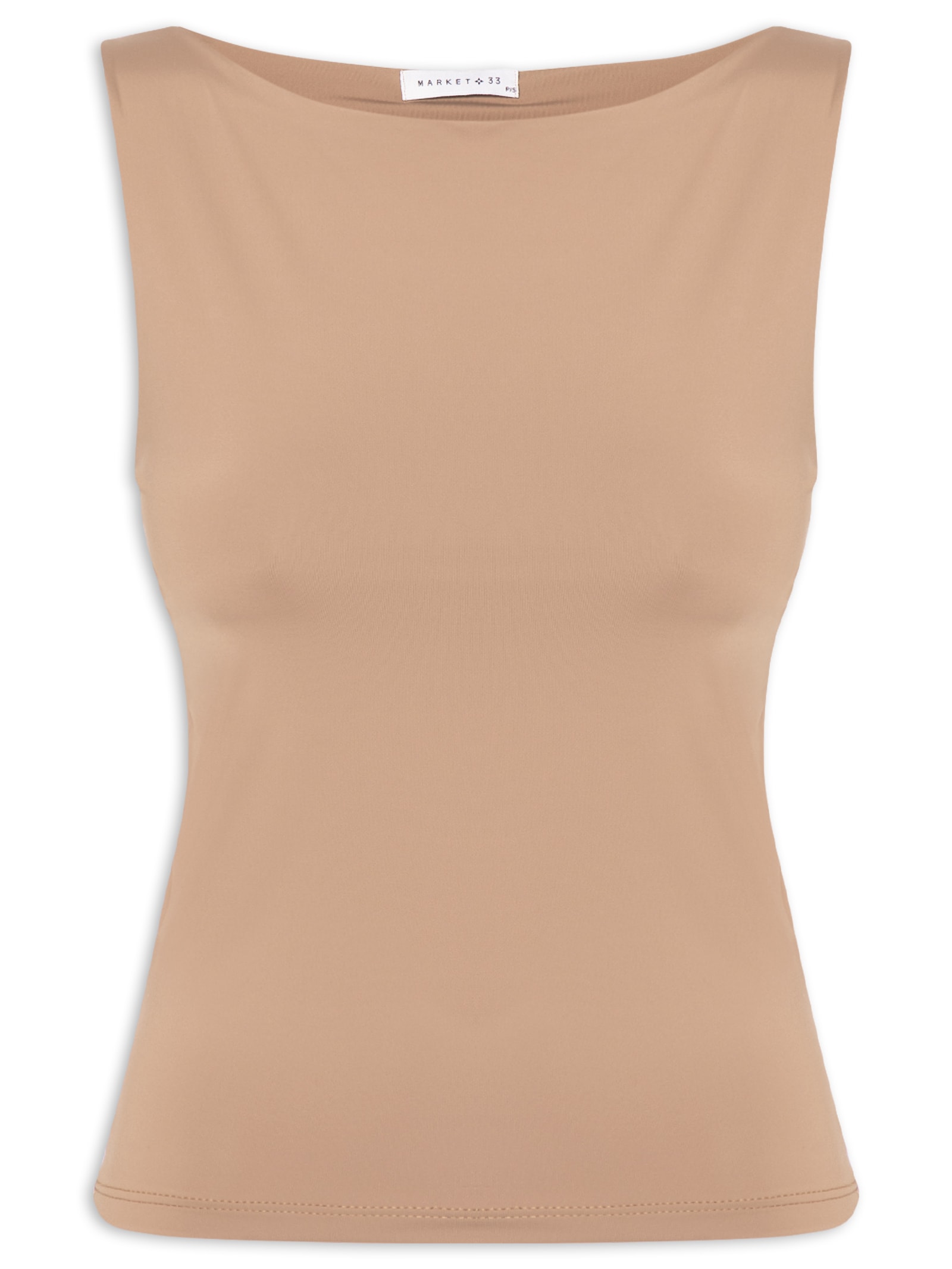 Blusa Feminina Em Poliamida Com Decote Canoa Marrom Market 33