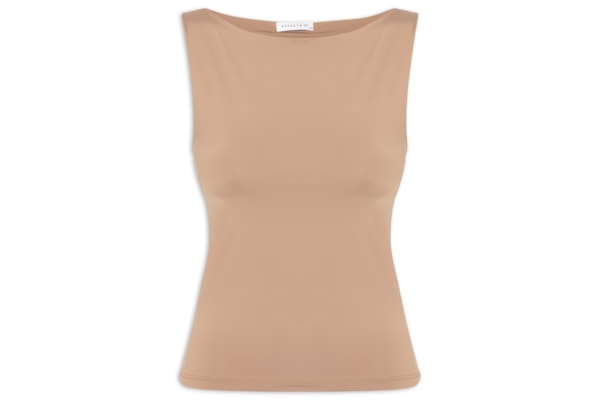 Blusa Feminina Em Poliamida Com Decote Canoa - Marrom