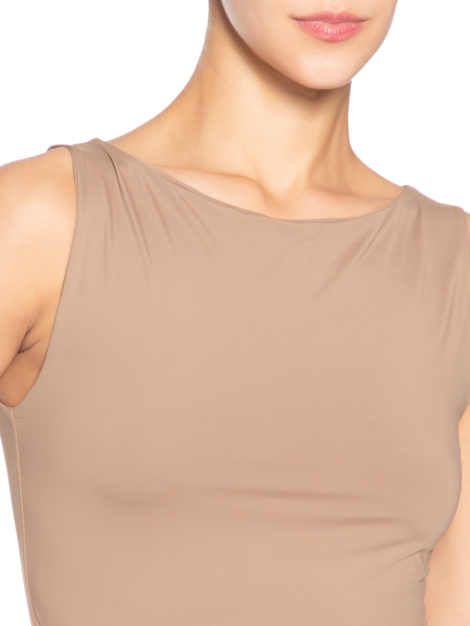 Blusa Feminina Em Poliamida Com Decote Canoa Marrom Market 33