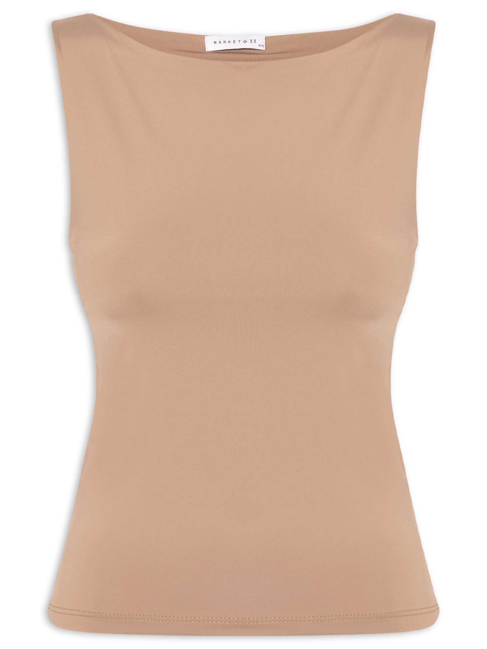 Blusa Feminina Em Poliamida Com Decote Canoa Marrom Market 33