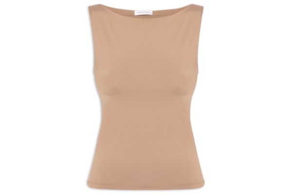 Blusa Feminina Em Poliamida Com Decote Canoa - Marrom