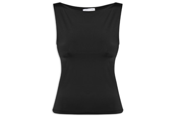 Blusa Feminina Em Poliamida Com Decote Canoa - Preto