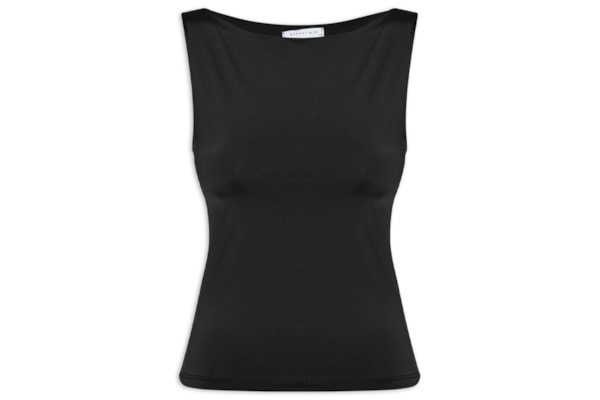 Blusa Feminina Em Poliamida Com Decote Canoa - Preto