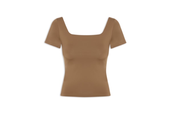 Blusa Feminina em Poliamida Com Manga Curta - Marrom