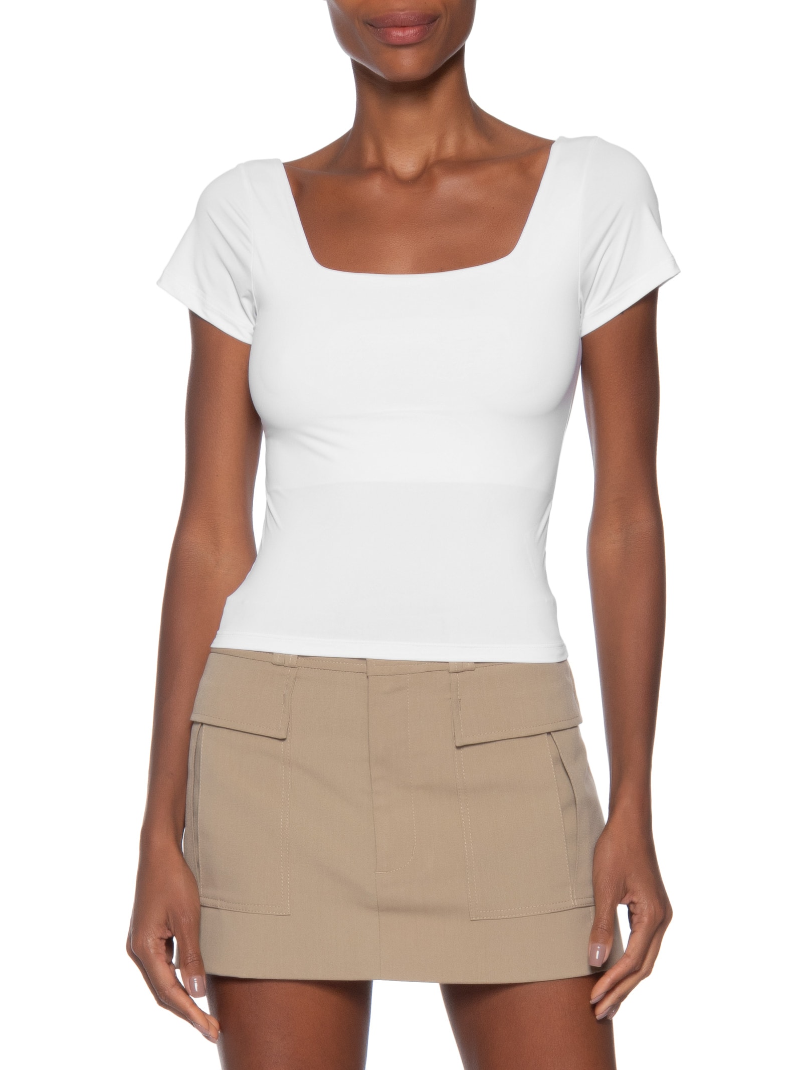 Blusa Feminina Em Poliamida Com Manga Curta – Branco Market 33