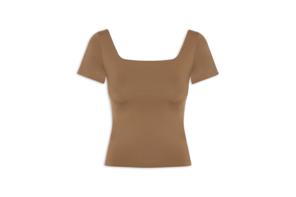 Blusa Feminina em Poliamida Com Manga Curta – Marrom