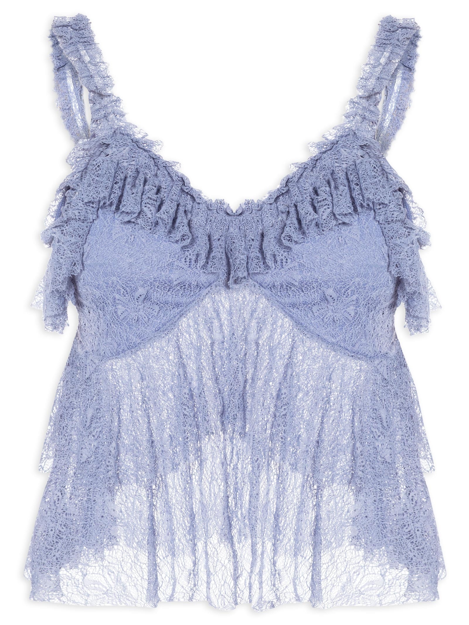 Blusa Feminina Em Renda Com Babados Azul Market 33