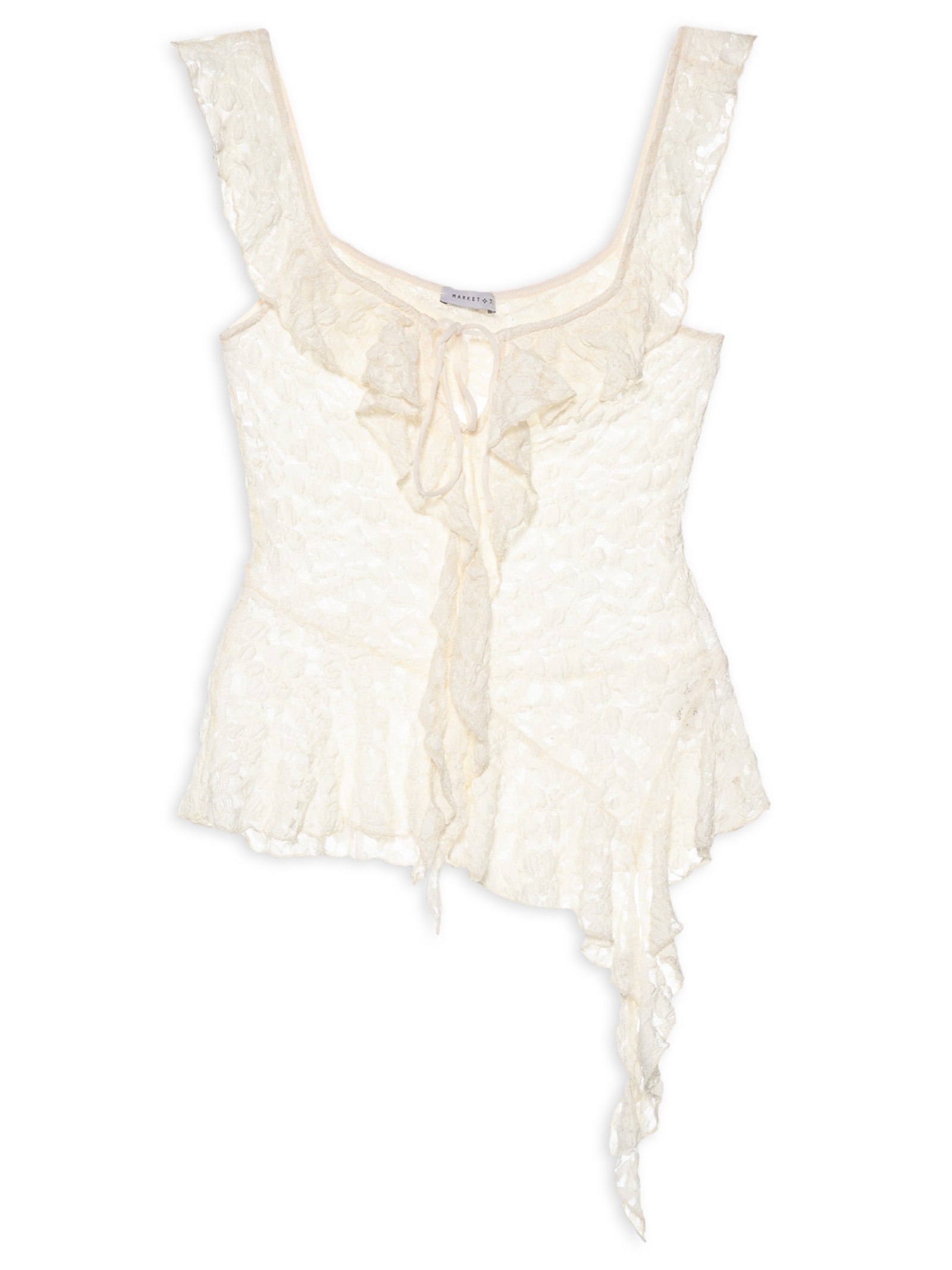 Blusa Feminina Em Renda Com Babados Bege Market 33