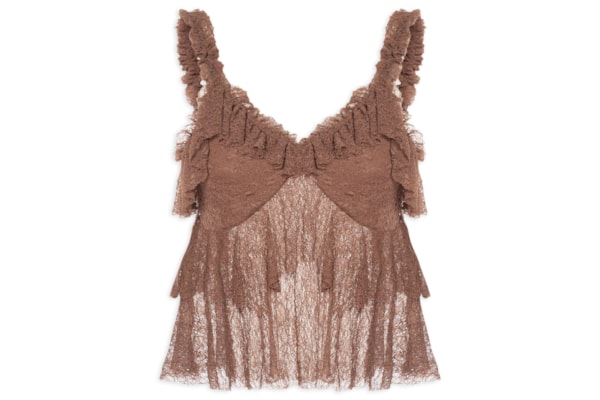 Blusa Feminina Em Renda Com Babados - Marrom