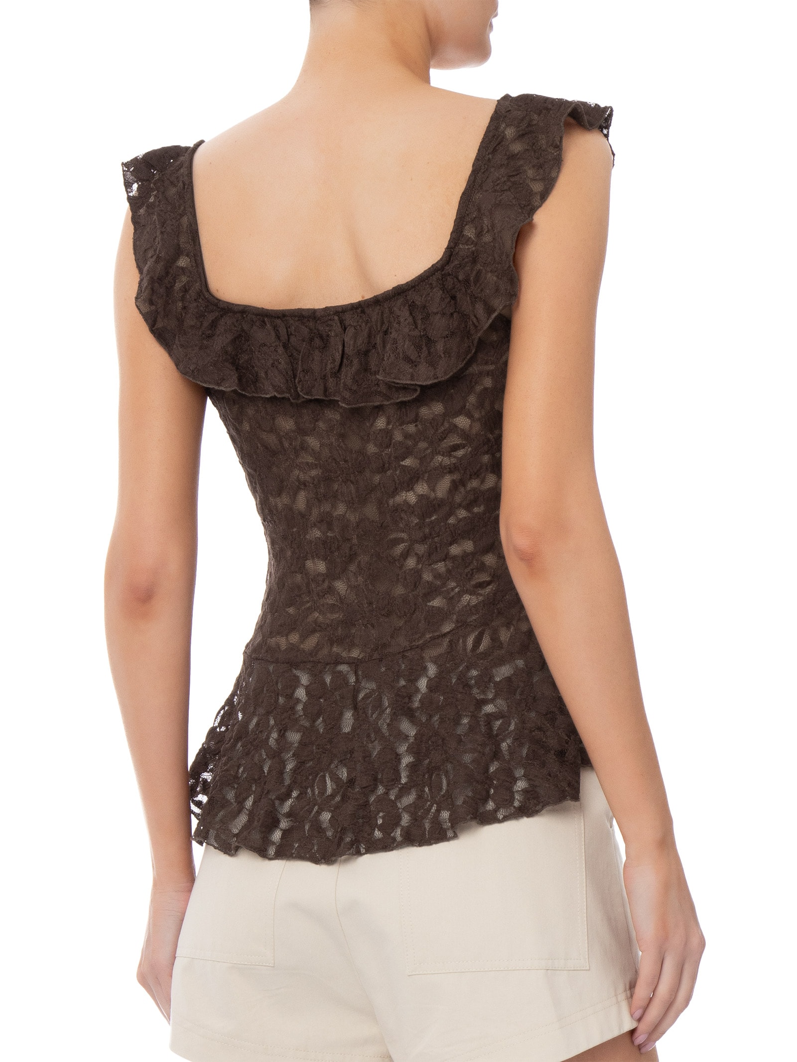 Blusa Feminina Em Renda Com Babados Marrom Market 33