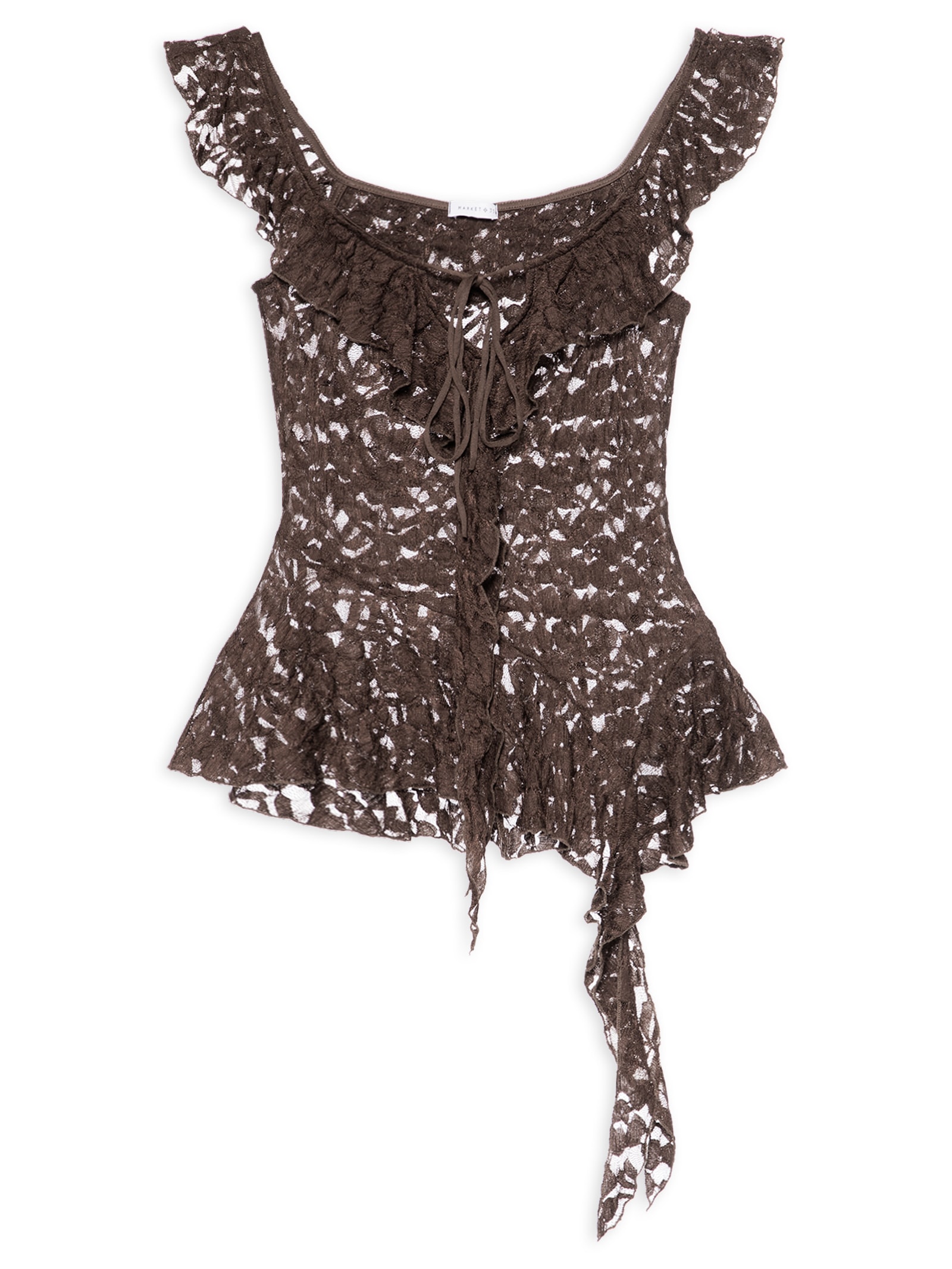 Blusa Feminina Em Renda Com Babados Marrom Market 33