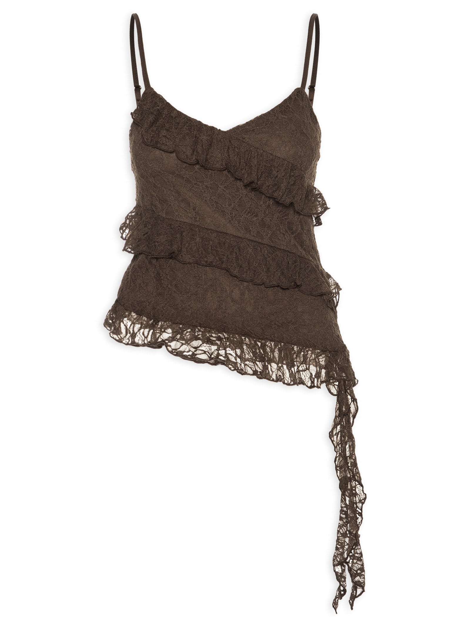 Blusa Feminina em Renda com Babados Marrom Market 33
