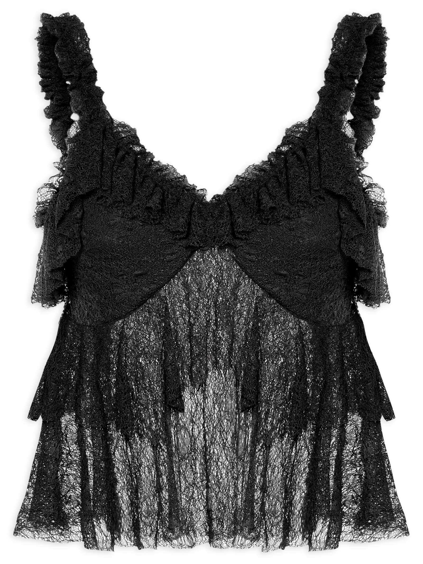 Blusa Feminina Em Renda Com Babados Preto Market 33