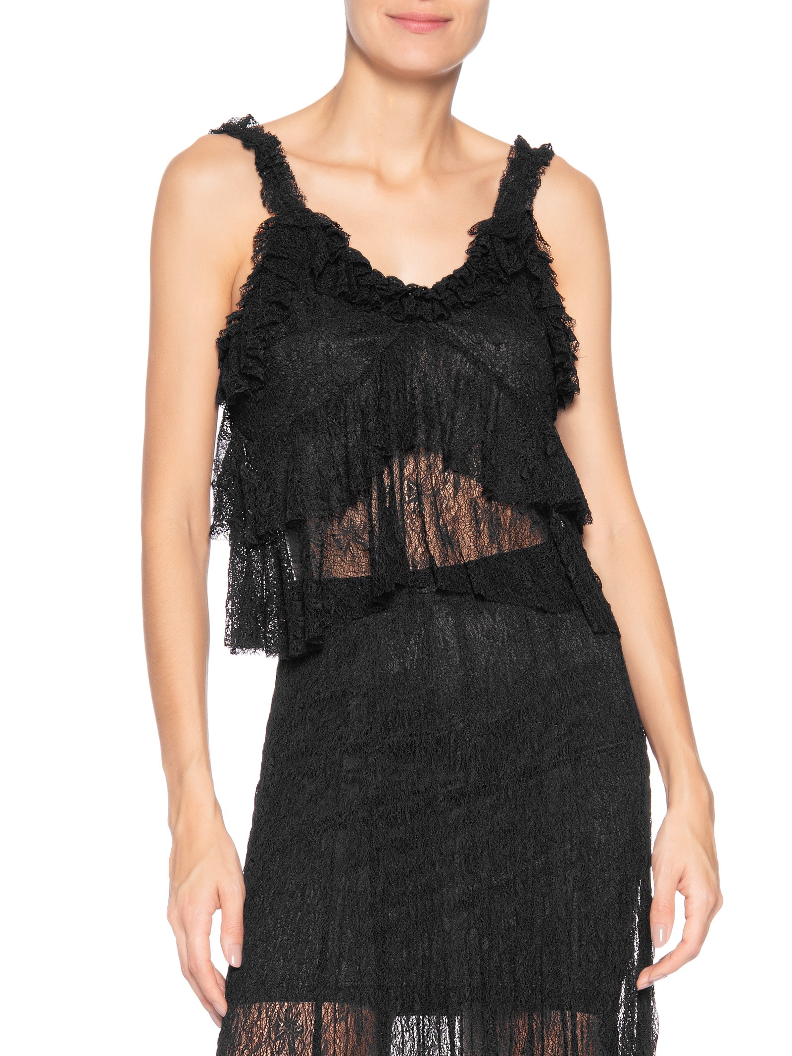 Blusa Feminina Em Renda Com Babados Preto Market 33