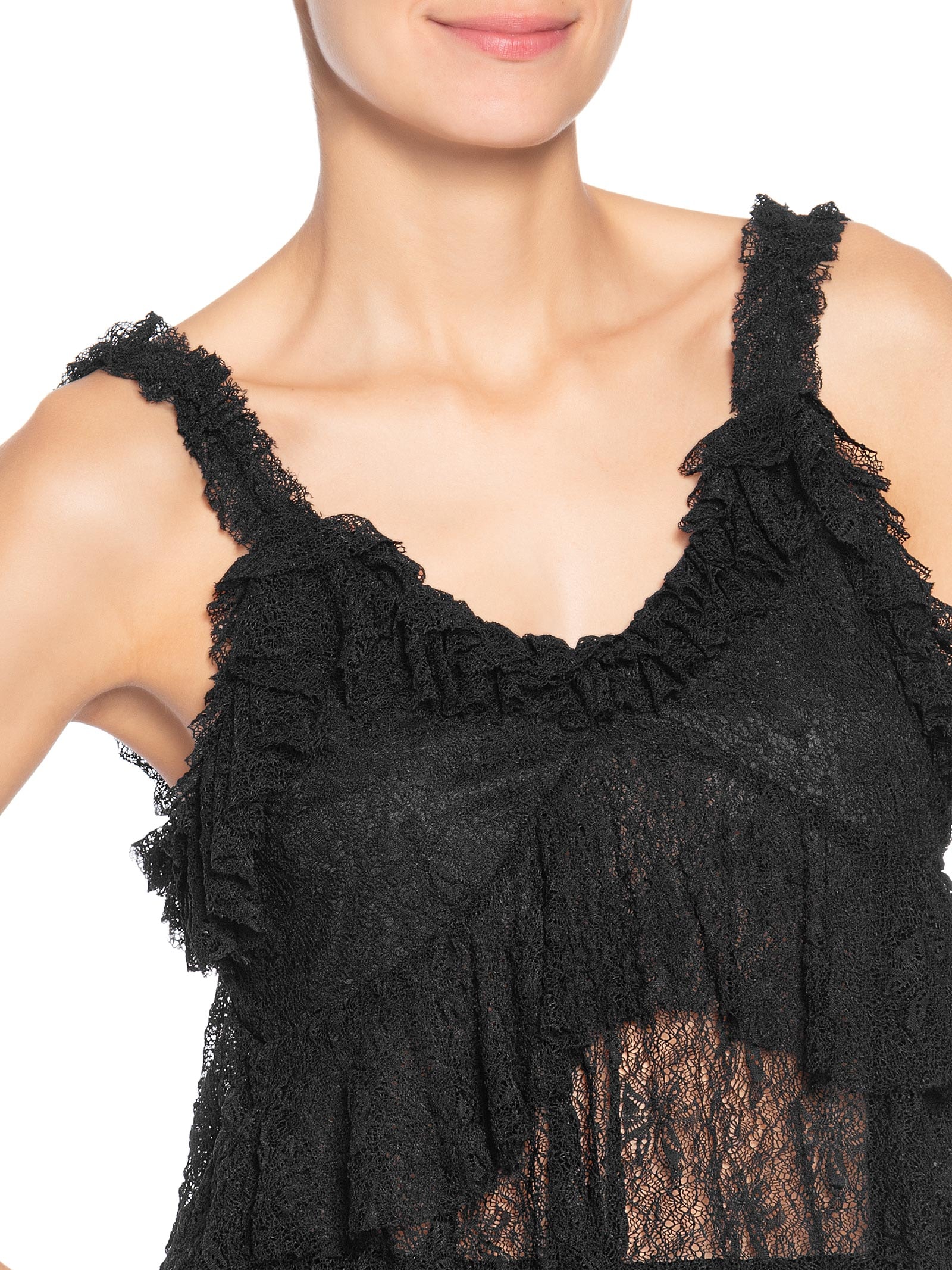 Blusa Feminina Em Renda Com Babados Preto Market 33