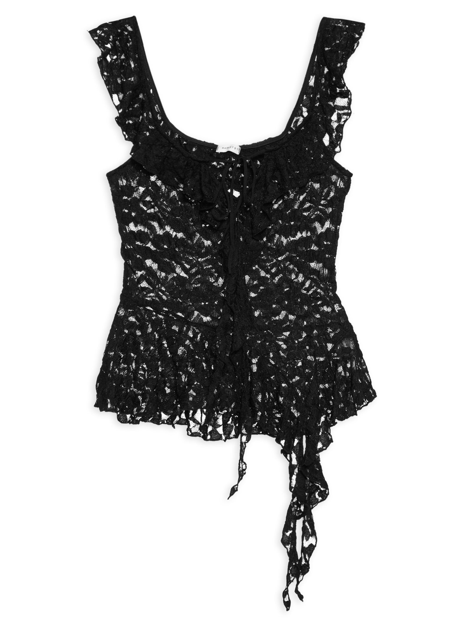 Blusa Feminina Em Renda Com Babados Preto Market 33