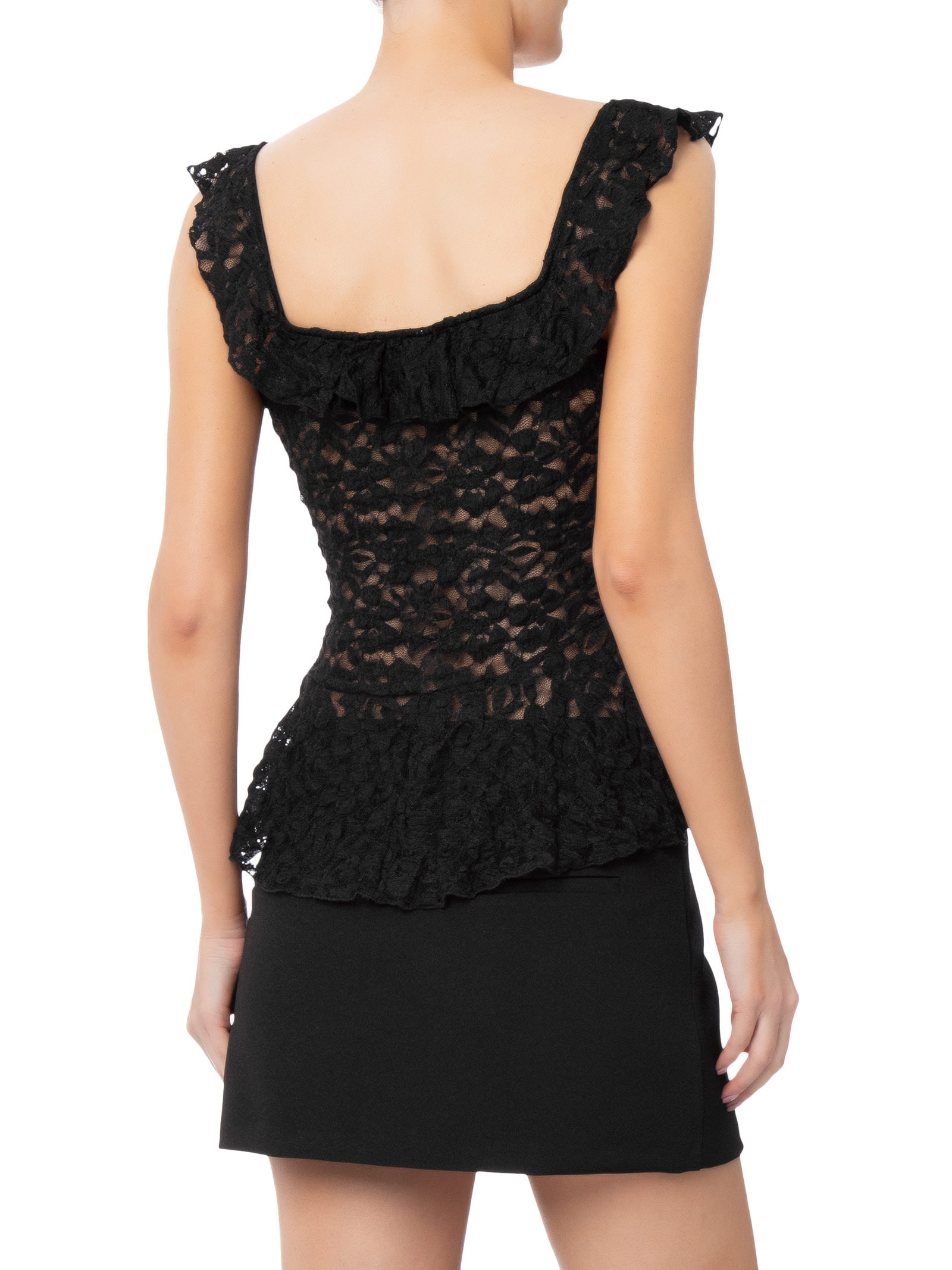 Blusa Feminina Em Renda Com Babados Preto Market 33
