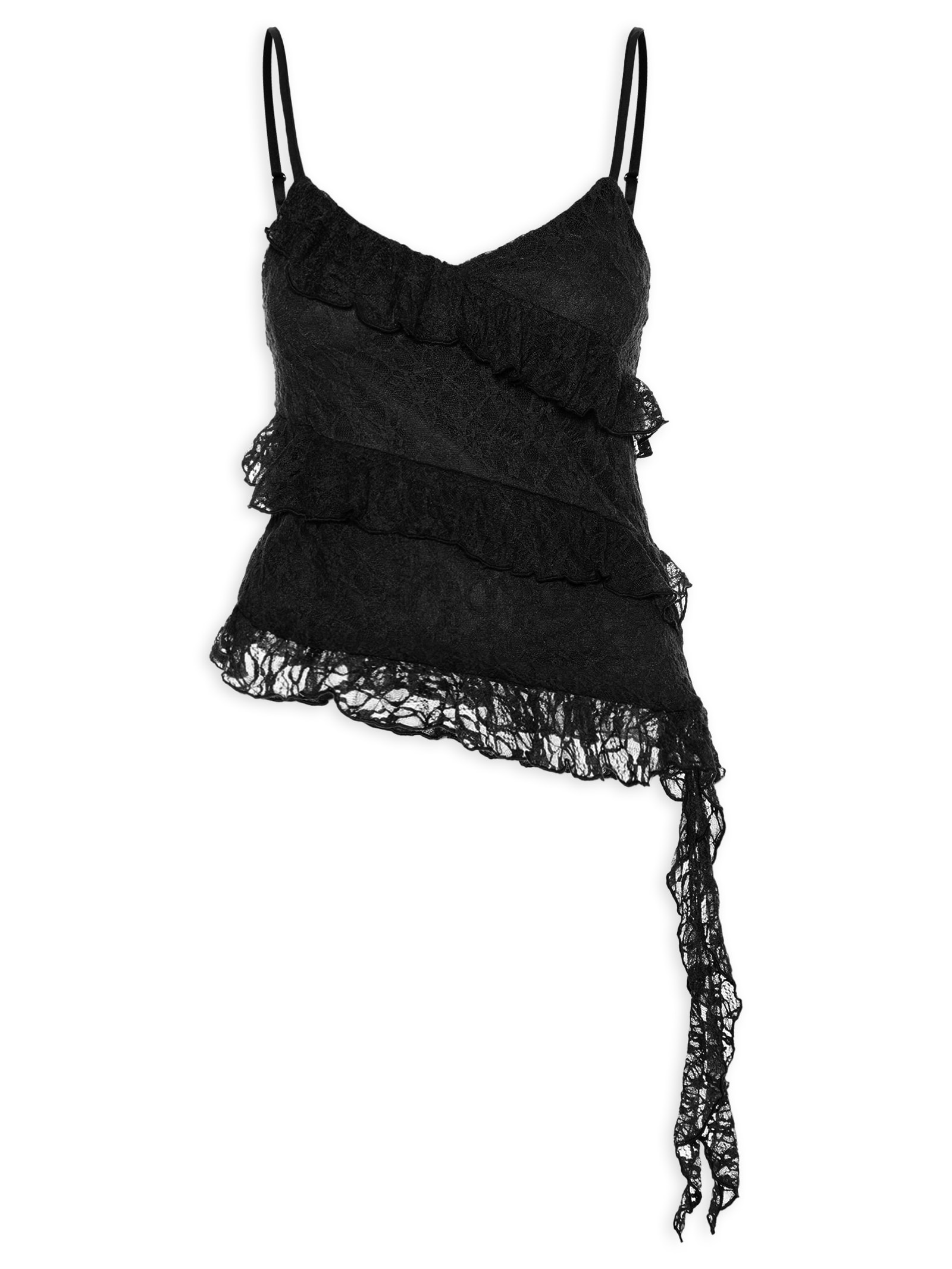 Blusa Feminina em Renda com Babados Preto Market 33