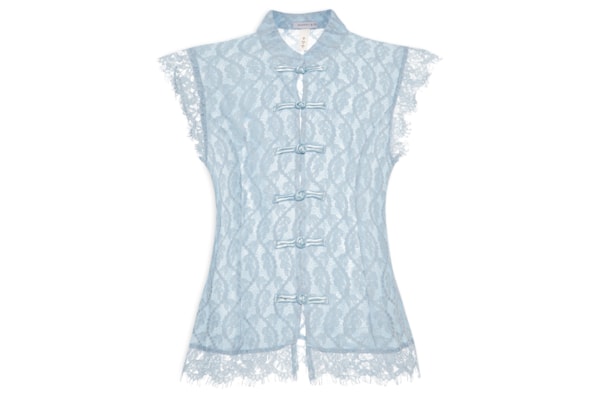 Blusa Feminina em Renda com Fecho em Nó Chinês - Azul