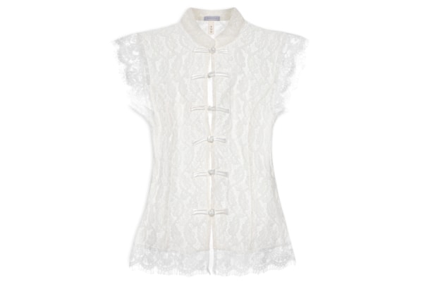 Blusa Feminina em Renda com Fecho em Nó Chinês - Off White