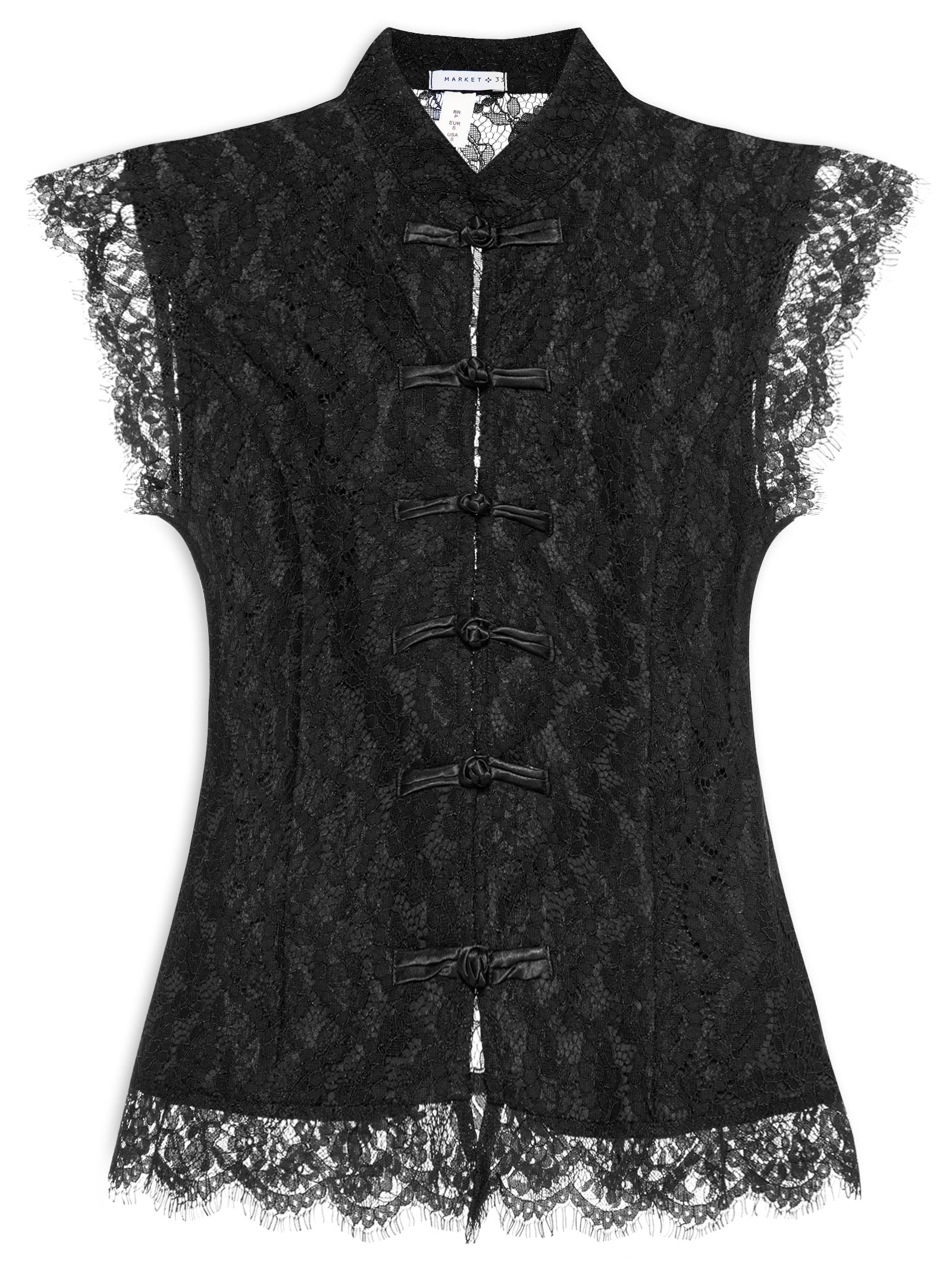 Blusa Feminina em Renda com Fecho em Nó Chinês Preto Market 33