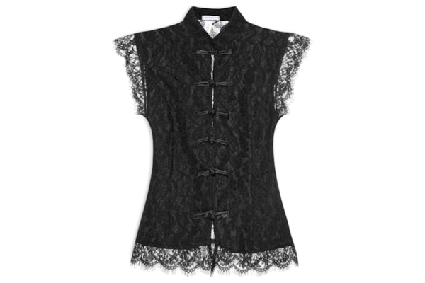 Blusa Feminina em Renda com Fecho em Nó Chinês - Preto