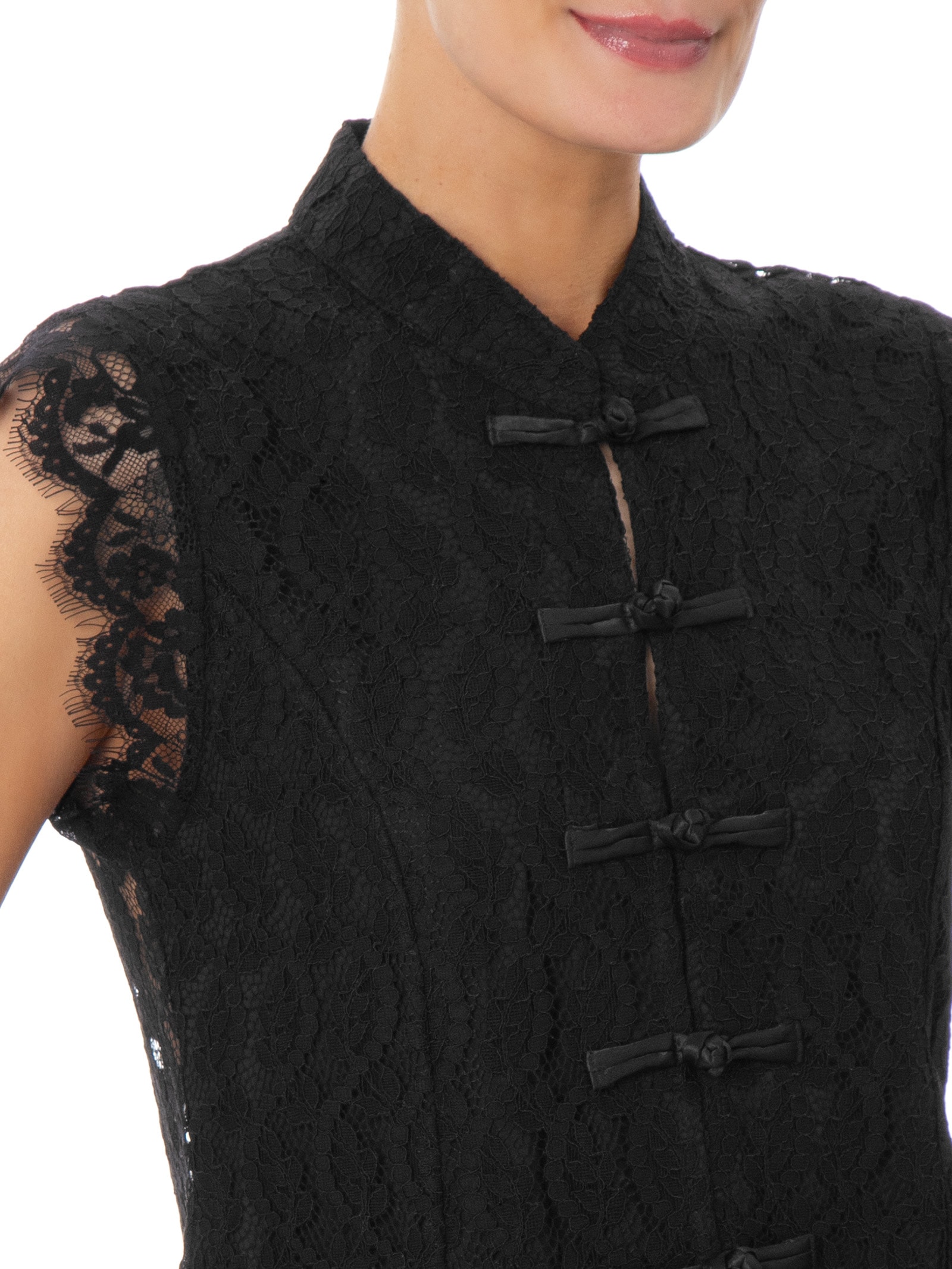 Blusa Feminina em Renda com Fecho em Nó Chinês Preto Market 33