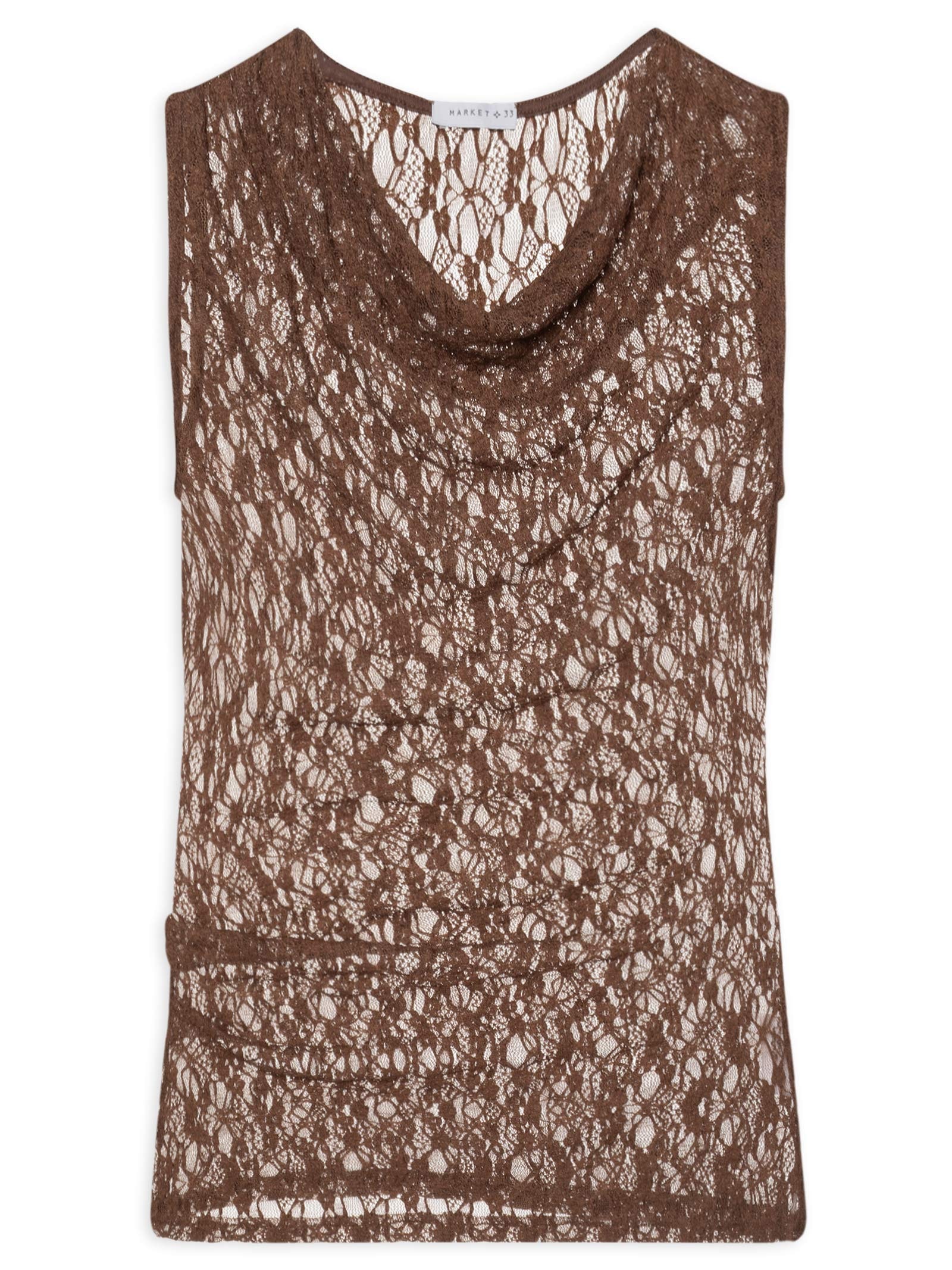 Blusa Feminina Em Renda Com Transparência Marrom Market 33