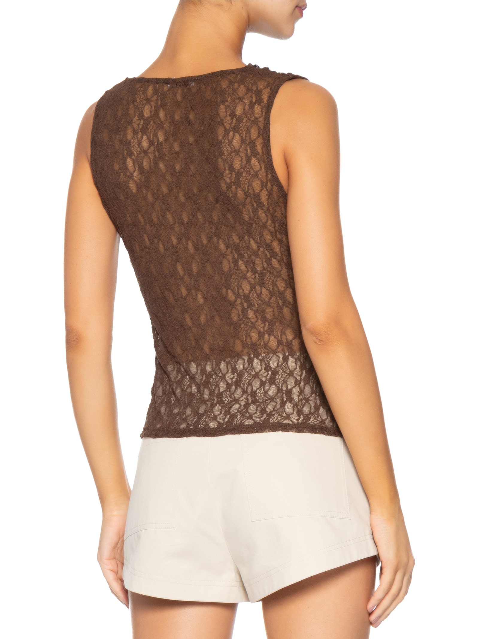 Blusa Feminina Em Renda Com Transparência Marrom Market 33