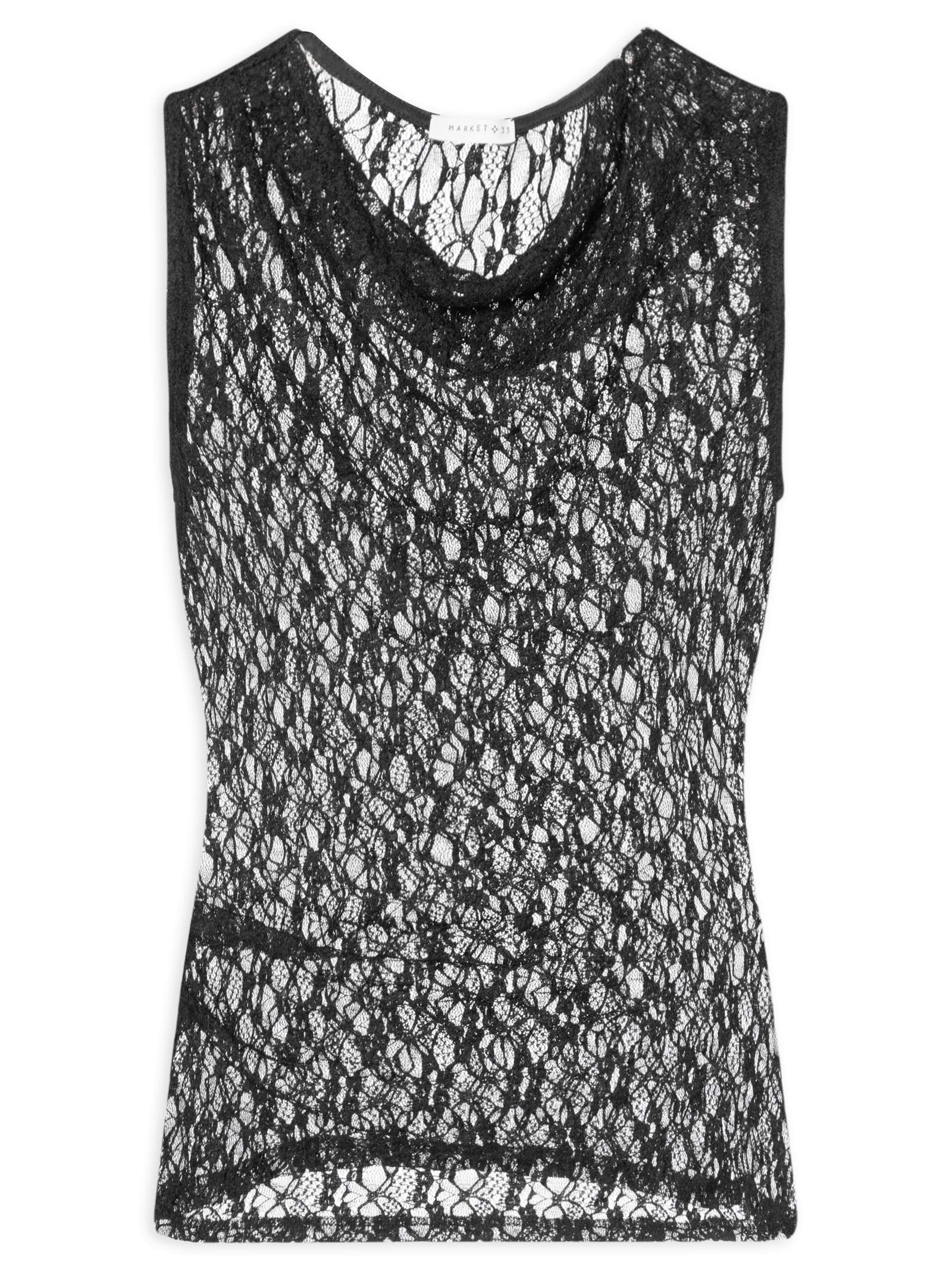 Blusa Feminina Em Renda Com Transparência Preto Market 33