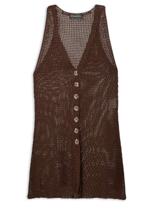 Blusa Feminina Em Tricot Alongada Abertura Frontal – Marrom