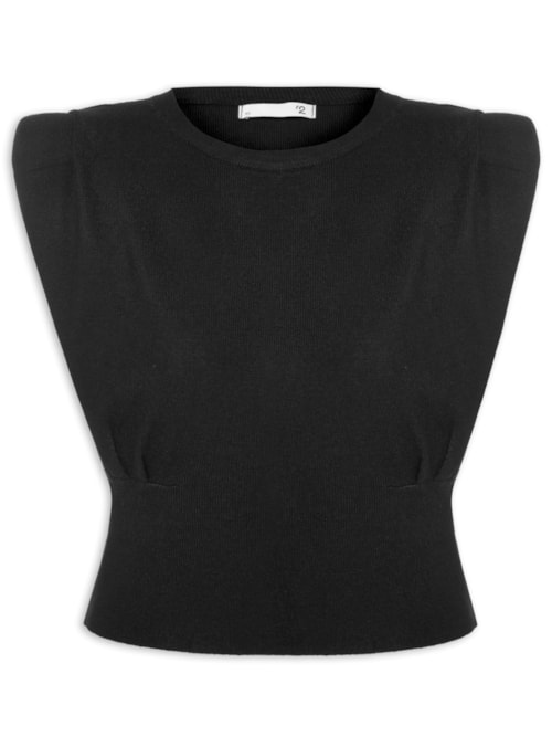 Blusa Feminina Em Tricot Com Alça Larga – Preto